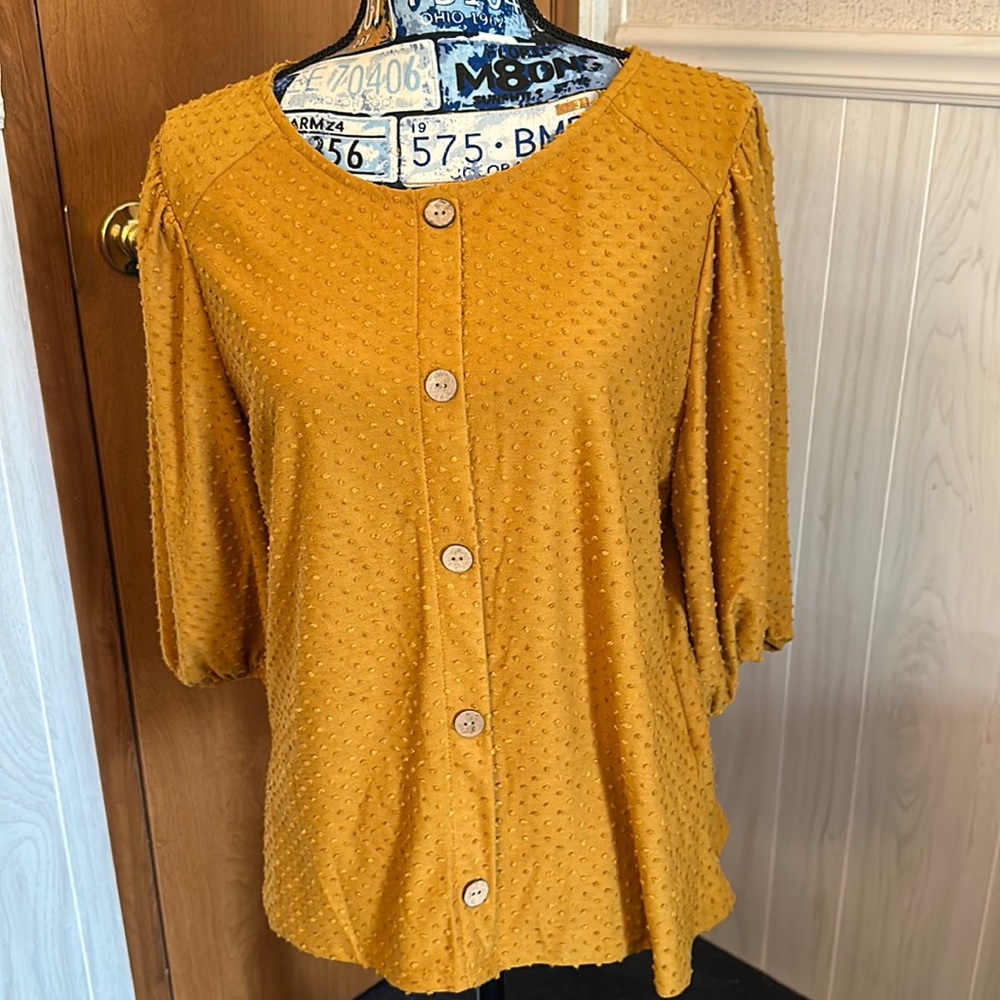 W5 Concepts Cognac Swiss Dot Button Down Top Size XL. NWT